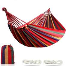 Hammock, Color Stripe Red Model Leisure Hammock Swing Thick Canvas Travel Essential, Outdoor Quilted Fabric Hammock, Camping Swing Hammoc