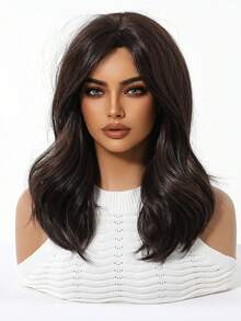 18英寸摩卡棕色侧刘海中卷合成耐热纤维假发，适合女性日常、派对、母亲节、音乐节等场合。 - 摩卡棕 - 查看 4