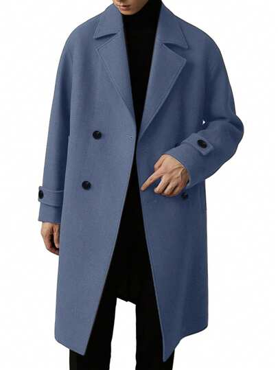 Cappotto di lana a mezza lunghezza con spalle cadenti, stile vintage, estetica old money, con bottoni sul davanti, di colore unito, semplice, casual e confortevole, adatto per vacanze e stile versatile per pendolari