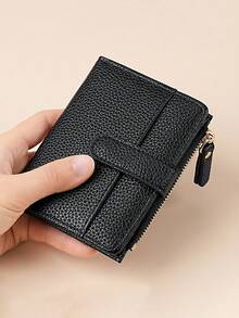 欧美风荔枝纹女士钱包，简约大方，双折多卡槽拉链零钱包，女士钱包，迷你缝纫钱包，小零钱包，都市简约男士钱包，PU皮革，可爱钱包，简约设计，高品质，双折多卡槽拉链零钱包，短款女士钱包，迷你缝纫钱包，小零钱包，适合日常通勤使用，适合作为节日礼物。