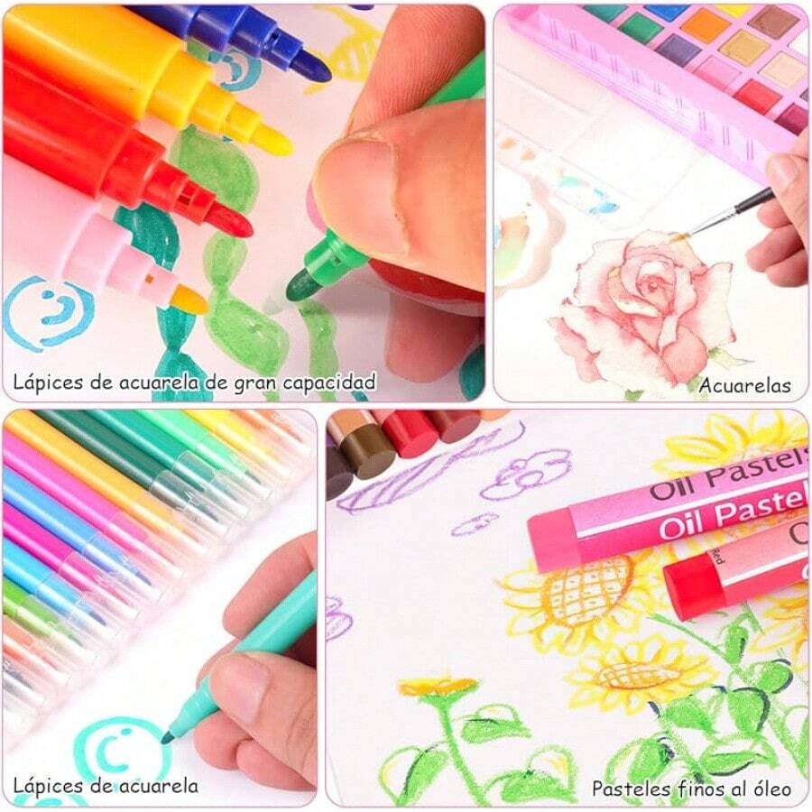 kit de dibujo, Sebami 208 piezas Set de Arte Profesional con caballete portátil de doble cara Dibujo Arte Kit para Niños regalo para niños (Rosa)… - rosa - Ver 1