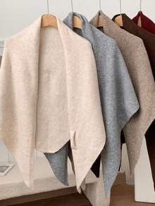 1pc Women's Solid Color Triangular Knit Shawl, Loose Fit, Warm, Elegant Style, Suitable For Outdoor Travel In Autumn/Winter And Snowy Season For Dress