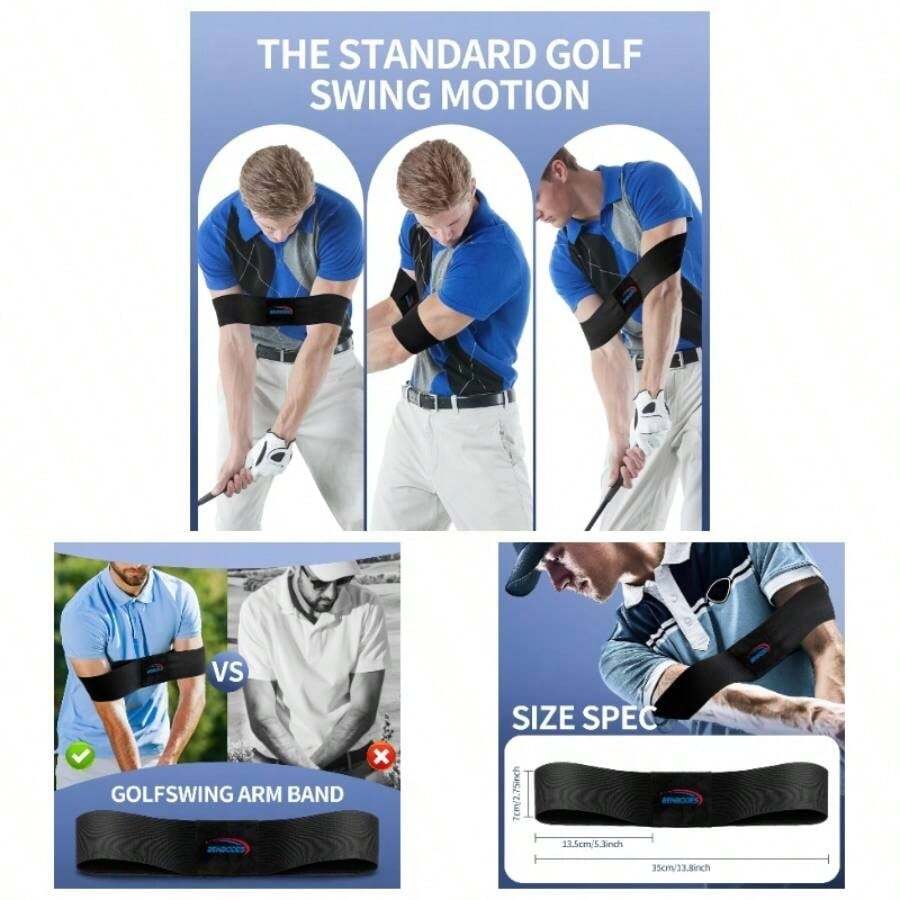 Swing Training Aid - Muscle Connection Swing Corrector Golfers, Arm Elbow Posture Trainer RightLeft Handed Beginners, Trainer Arm Band IndoorOutdoor Club Practice - 藍色 - 查看 1
