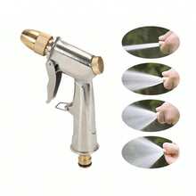 1 Peça Borrifador de Mangueira de Jardim de Metal Resistente, 4 Padrões de Pulverização, Alta Pressão, Para Irrigação Manual de Plantas e Gramados, Lavagem de Carros, Animais de Estimação no Quintal