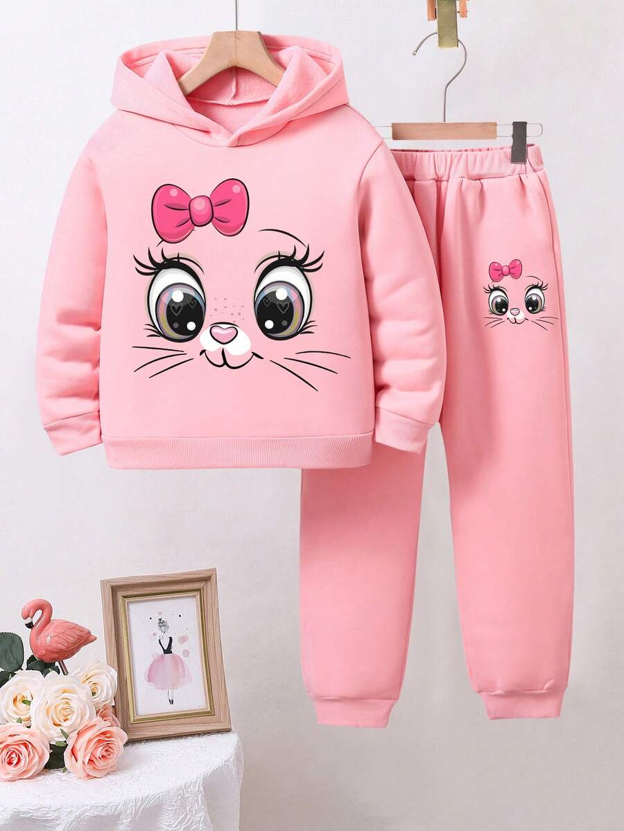 Toddler Cartoon Print Warm Hoodie And Sweatpants Set