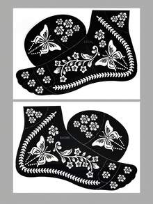 6pcs Temporary Tattoo Templates, Suitable For Real Tattoos, Foot Flower Tattoo Templates. Reusable Temporary Tattoo Template Kit, Suitable For Body Dressing(6pcs/2pcs),Tattoo Stencil - Black - View 12