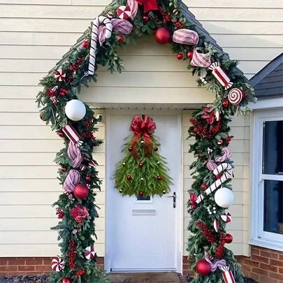 Artificial Christmas Tree Wreath Door Decor, Home Holiday Yard Decoration Prop