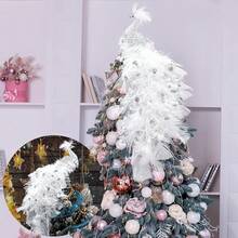 15 Inch Christmas Peacock Tree Topper Christmas Ornaments Artificial Feather Glitter White Peacock Xmas Decorations For Xmas Wedding Party Tree DecorHalloween Christmas New Year - trắng - Xem 4