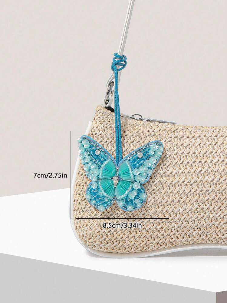 Charm de sac de vacances minimaliste et à la mode, pendentif en perles de couleur contrastée en forme de palmier, accessoire décoratif mini exquis et de grande valeur, design compact et chic, polyvalent pour un port quotidien, convient pour assortir avec des sacs et des tenues pendant les vacances à la plage - Bleu azur - Voir 2