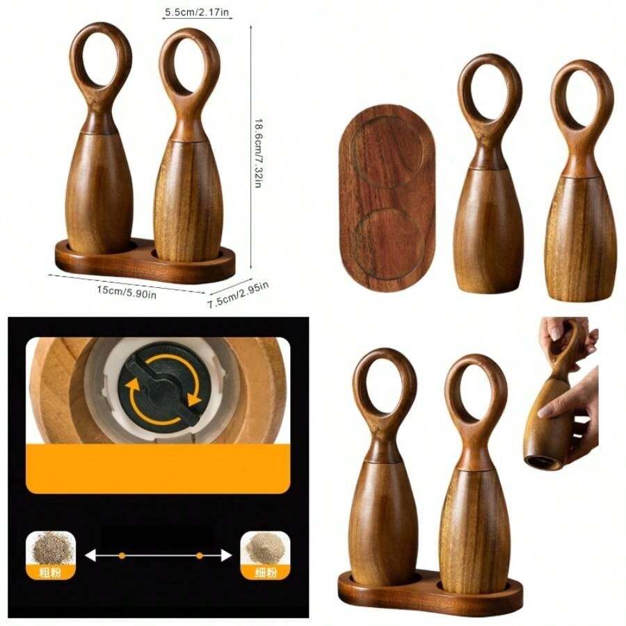 Salt and Pepper Set, Wood Salt and Pepper, Manual Pepper, Salt and Pepper Mill Set, Pepper and Salt Set with Ceramic Core Home Kitchen - atributo único - Ver 1