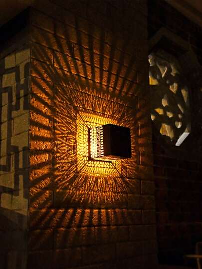 1PC Solar Powered Square Projection Wall Lamp - IP65 Waterproof Outdoor Decorative Light For Garden, Patio & Courtyard