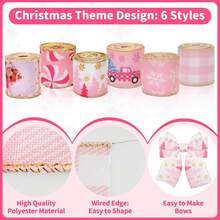 Christmas Wired Ribbon 30 Yards - 2.5 Inch Candy Cane Striped Burlap Ribbon For Wreaths, Gift Wrapping And Tree Decorations - Pink and White - View 3