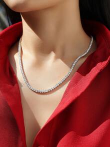 1pc 925 Sterling Silver Moissanite Tennis Necklace, Women's Clavicle Chain, Mother's Day, Valentine's Day, Engagement, Wedding, Anniversary, Birthday Gift, Daily Wear