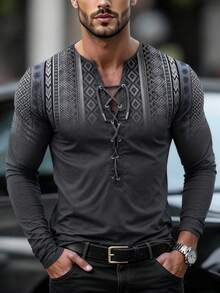 Henry Vintage Casual Men's Long Sleeve Round Neck Shirt, Spring Autumn Men's Casual Clothing, Gift For Men - 查看 2