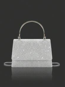 Charming And Elegant Women's Evening Handbag, Exquisite And Luxurious Shoulder Bag With Sparkling Rhinestone Embellished Necklace, Bracelet, Earrings Set, Stylish Shoulder Bag For Party Girls, Ladies, Bride, Perfect For Party, Wedding, Prom , Dinner/Banquet. - 銀色 - 查看 2