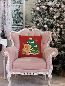 1 pièce Housse de coussin décorative de Noël, avec flocons de neige de Noël et autres éléments de Noël, convient pour la chambre, la chambre à coucher, les fêtes, la décoration de fête (sans insert de coussin, impression unilatérale)