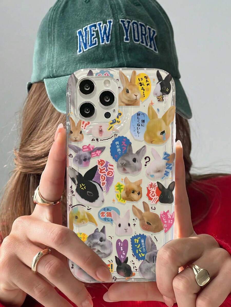 Bunnies Cute Rabbit Meme Pattern Liquid Silicone Mobile Phone Case Full-Body Protection Shockproof Anti-Fall TPU Soft Rubber Case - Multicolor - View 1