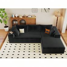 96" Modern Minimalist Modular Cloud Sectional Sofa Furniture - Compressed L-Shape Sectional Couch W/ Chaise Lounge, Corduroy Fabric & High-Density Foam, No Assembly Deep Seat Upholstered Sofa For Living Room (Sofa De Sala), Bedroom - 黑色右向躺椅 - 查看 4