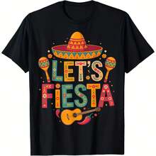 Mexican Lets Fiesta Funny Guitar Cinco De Mayo T-Shirt Women'S T-Shirt Gift T-Shirt Sports ,Comfortable home wear, Casual fashion,Sizes S - 5XL Black - Negro 9 - Ver 2