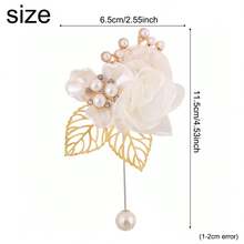 2 piezas Conjunto de Corsage de Muñeca + Broche, Mujer Elegante Organza Rosa Dorado Hoja Falsa Rosa Corsage de Muñeca y Broche, Novia Novio Dama de Honor Padrino Decoración de Boda, Fiesta Baile Accesorios