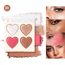 1pc Face Blush & Highlighter Palette, Face Brightening & Contouring Highlighter, Waterproof & Sweat-Proof, Natural Matte Blush & Highlighter Palette - Multicolor - View 14