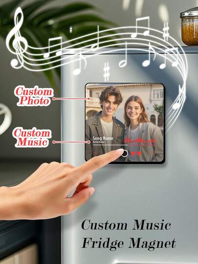 1 Stück personalisierter Musik-Album Kühlschrankmagnet, individuell gestaltbarer Magnet für den Kühlschrank, personalisierter Foto-Album Kühlschrankmagnet, personalisierter Musik-Player mit Foto, Lied, Albumcover, Kühlschrankmagnet kann Lieder abspielen, individuelles Geschenk, personalisiertes Geschenk