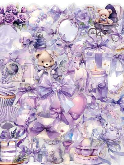 60Pcs Transparent Stickers Purple Stickers Coquette Purple Stickers Aesthetic Stickers Coquette Decor Flower Cute Stickers For Water Bottle, Hydroflask, Guitar, Luggage, Phone, Case, Laptop, Skateboard, Gift