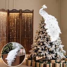 15 Inch Christmas Peacock Tree Topper Christmas Ornaments Artificial Feather Glitter White Peacock Xmas Decorations For Xmas Wedding Party Tree DecorHalloween Christmas New Year - trắng - Xem 6