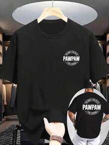 [Niu Wang Selection] New Men's Summer Casual T-Shirt, Short Sleeve Ribbed Crew Neck Knit T-Shirt, Cool And Comfortable, Double-Sided Print On Front And Back, PAWPAW Print, Suitable For Outdoor Activities, Summer T-Shirt For Men - 黑色 - 查看 2