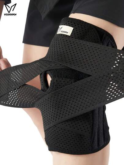 veidoorn Single-Pack Unisex Adjustable Knee Brace With Straps, Suitable For Indoor And Outdoor Sports Such As Cycling, Hiking, Running, Badminton, Etc. Features Include Adjustable Straps, Breathable Design, Comfortable Padding, Elastic Material, And Is Ideal For Fitness Accessories, Badminton Players, And Runners.