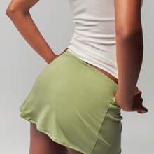 Women's Fashion Mini Skirts Solid Color Low Waist Short Skirts Summer Casual Bodycon Skirts Streetwear - màu xanh lá - Xem 2