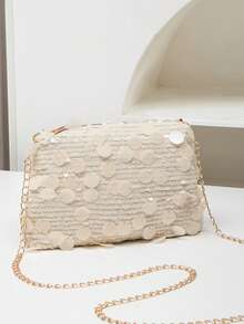 Sequin Chain Small Crossbody Bag For Women, 2025 New Arrival, Versatile French Fashion Mini Square Shoulder Bag