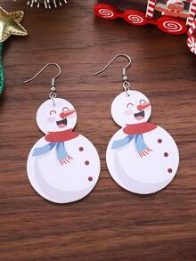 1 Pair Vintage Winter Cute Snowman Pendant Earrings, PU Double-Sided Christmas Cartoon Earrings, Party Gift