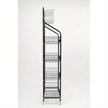 4-Tier Snack Candy Display Rack Organizer, Storage Shelf Display Rack With Wheels & Hooks, Metal Retail Display Rack Stand, Basket Stand Cart - Black - View 6