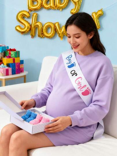 1pc-"Boy Or Girl" Baby Gender Reveal Party Decoration Shoulder Straps,Baby Shower Party Decorations,Gender Reveal Decorations,Party Supplies,Dad Mom To Be Sash Shoulder Strap Heaband Set, Baby Shower Party Supplies Shoulder Strap, Party Decoration, Party Gift Baby Shower Family Decorations Gifts