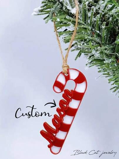 Personalized Candy Cane Acrylic Keychain, Backpack Pendant Gift For Kids, Christmas