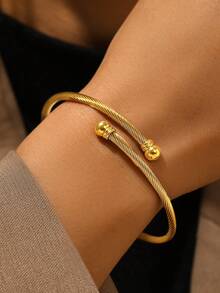 2pcs Simple & Fashionable Stainless Steel Geometric Clover Bangle & Ring Set, And Suitable For Daily Commute Valentines