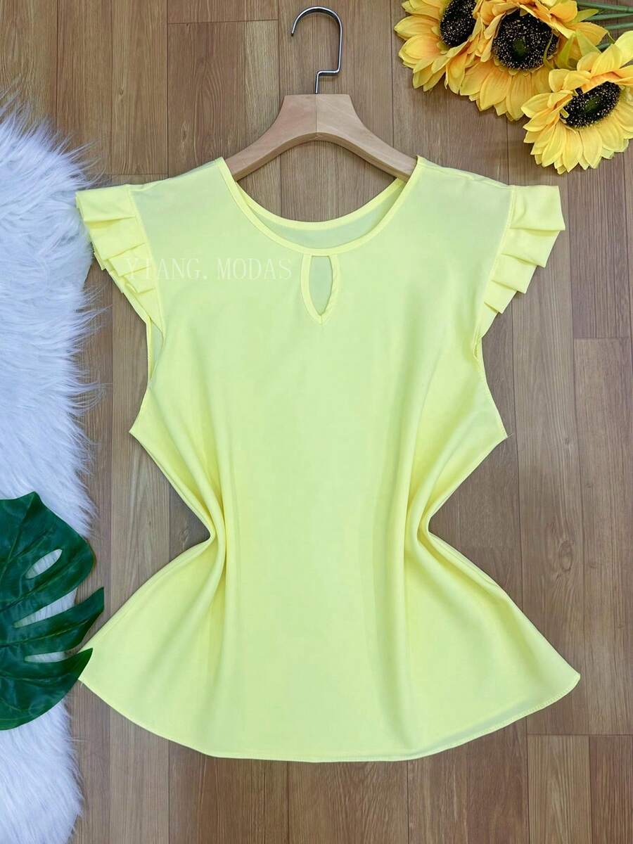 Women's Fashion Crepe Tank Top - Light Yellow - View 1