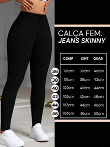 Women's Skinny Jeans, High Waist, Comfortable Fit, Premium Fabric, Black - màu đen - Xem 3