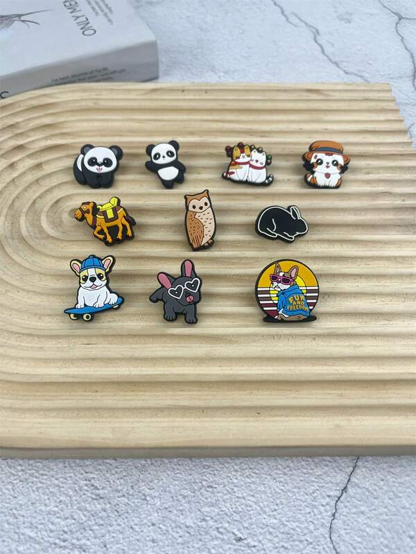 10 Peças/Conjunto Acessórios de Sandália com Padrão Cartoon de Panda e Gato, Decoração de Chinelos DIY, Adequado para Presentes de Férias