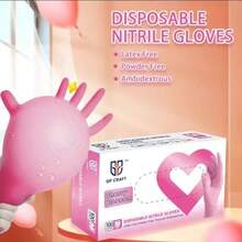 100pc Disposable Nitrile 4-Mil Latex Free Tattto Nail Hair Salon Cleaning Gloves - 粉色 - 查看 11