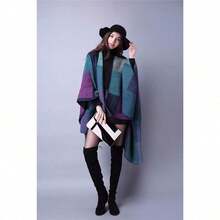 Women's Warm Shawl Wrap Cape Winter Cardigan Sweaters Open Front Poncho - A1-紫色 - 查看 3