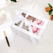 MALICPLUS 5 White Gift Boxes With Window 22.86x16.5x9.6 CM Clear Gift Boxes For Present Contains Ribbon Card Bridesmaid Proposal Boxes Gift Boxes With Magnetic Lid Glossy White