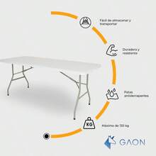 GAON. Mesa Plegable de Plastico Tipo Portafolio 1.80 Metros Portatil para Jardin Interior y Exterior 180. - blanco - Ver 5