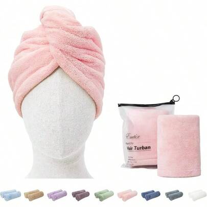 2 Pack Microfiber Hair Drying Towel Wrap For Women, 25 * 70cm Super Absorbent Anti-Frizz Hair Turban, Rapid Dry Hair Towels With Button, White