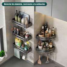 Estante para Baño Sin Taladro Esquinero Regadera Antióxido Repisas Organizador de Ducha Porta Shampoo Accesorios para Regadera de Baño 2 Unidades - tiras adhesiva cuadrado gris 2 - Ver 3