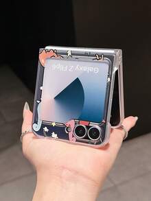 1pc Fashionable Minimalist PC Material Cute Dinosaur Element Foldable Phone Case, Protective And Anti-Drop: Compatible With Samsung Galaxy Zflip 3/Zflip 4/Zflip 5/Zflip 6/Zflip 7/OPPO Find N3 Flip/ Razr 50 Ultra/ Razr 60 Ultra/ Razr 60/ Razr 50/ MIX Flip/Galaxy Z Flip7 FE - Clear - View 3