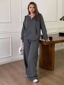 Livesso 2pcs/Set Women's Sequined Sweatshirt Set, Autumn/Winter Tracksuits Women Set Lounge Sets For Women - Grey - View 3