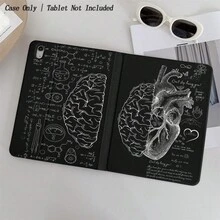 1 - Pieza Funda protectora para tableta con temática de cerebro y corazón con elementos científicos - Ideal para entusiastas de la ciencia y almas románticas, funda protectora tipo folio con soporte para bolígrafo - Multicolor - Ver 1