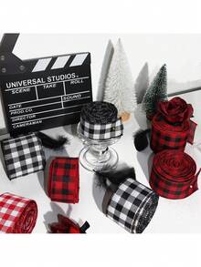 1pc Red & Black Plaid Ribbon, Christmas Satin Ribbon Suitable For DIY Bow, Gift Box Decoration, Party Decor, Handicrafts, Christmas Atmosphere, Theme Party, Holiday Celebration